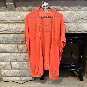 Christopher & Banks tunic length sweater cardigan salmon pink size L/XL